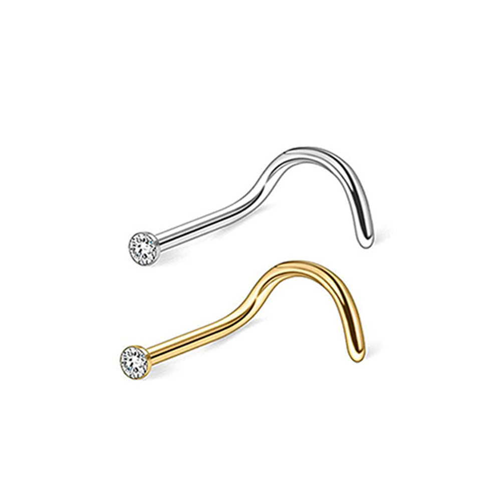 Surgical Steel 20 Gauge Bezel CZ Nose Studs - Pair