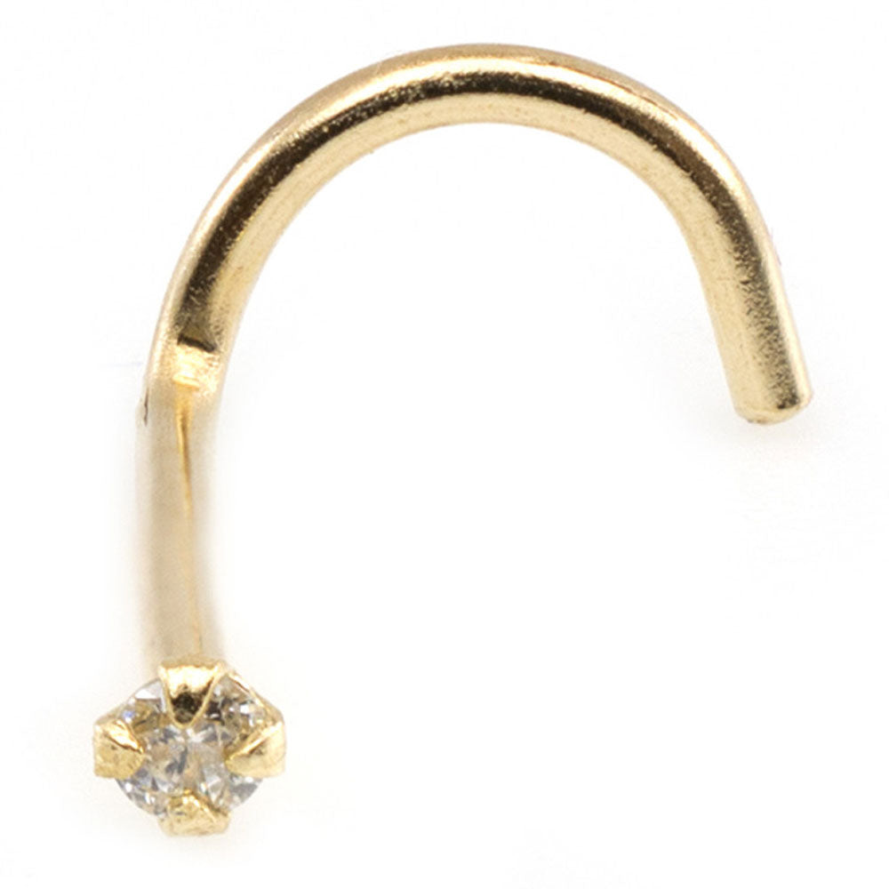 14K Solid Gold 20 Gauge Corkscrew Nose Screw with 2mm Diamond - photo 4