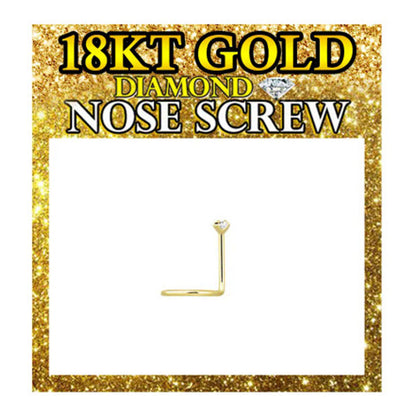 18K Solid Yellow Gold Corkscrew Nose Stud 22 Gauge 6mm with Diamond - photo 4