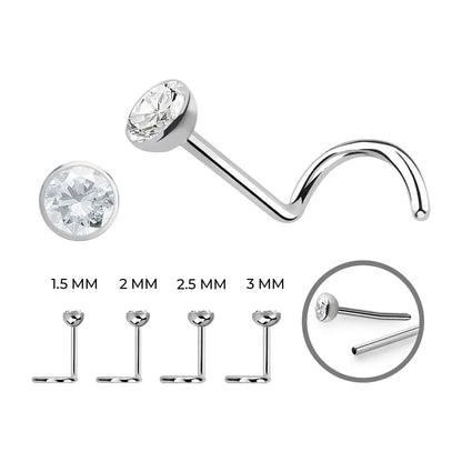 Titanium Corkscrew Nose Ring 18 & 20 Gauge 6mm with CZ - photo 2