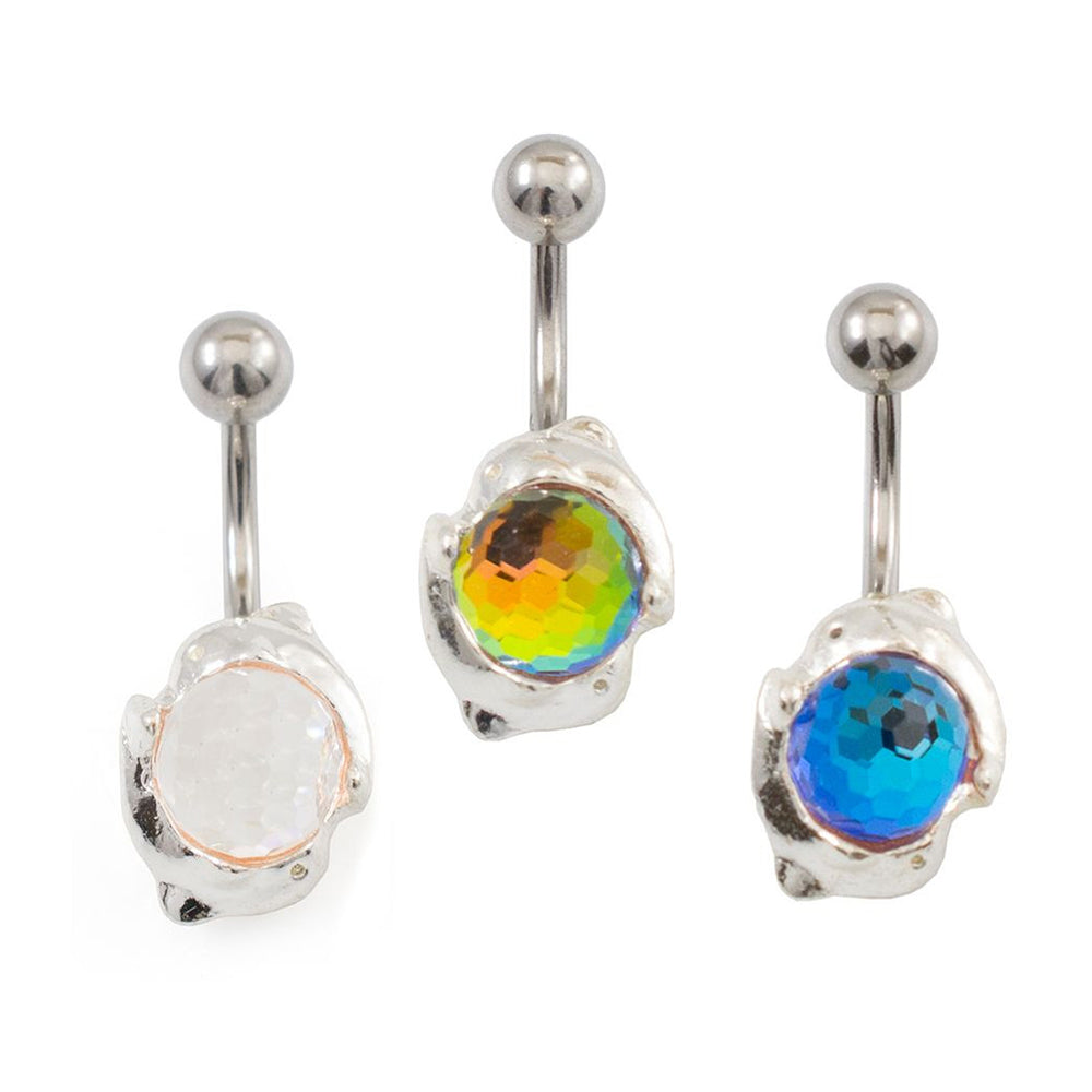 Surgical Steel 14 Gauge Belly Ring with Coupled Dolphin Disco Ball