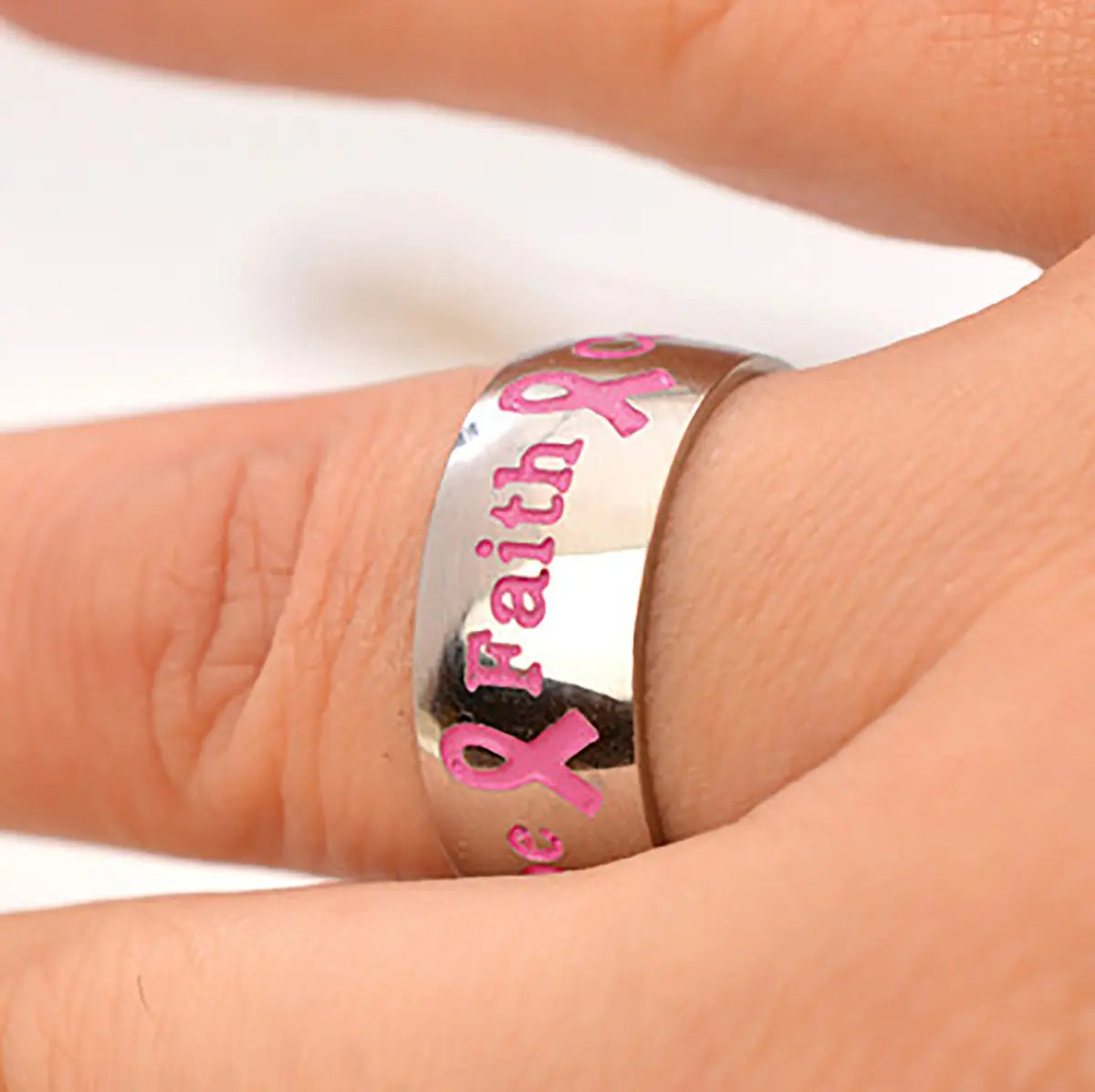 Surgical Steel Pink Ribbon Awareness Band Ring Courage Hope Faith - photo 3