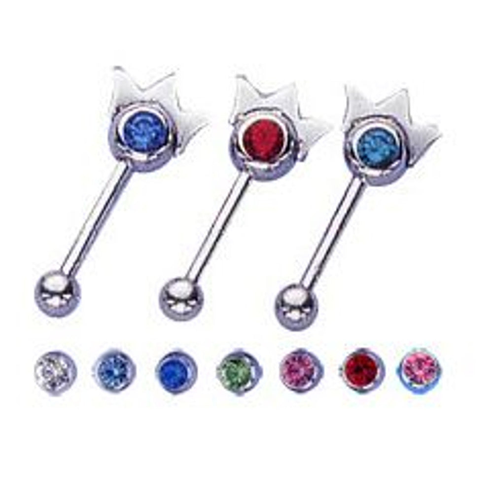 Surgical Steel 16 Gauge Eyebrow Barbell with Front Facing Crown CZ