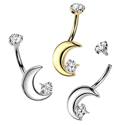 Titanium Crescent Moon Belly Ring 14G 10mm with 5mm CZ