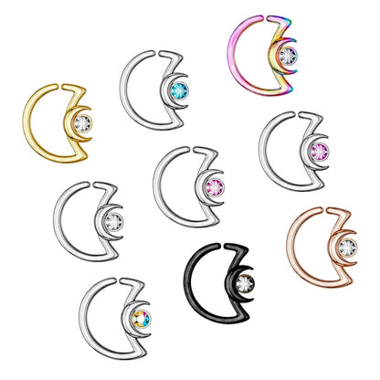 Surgical Steel 16 & 18 Gauge Crescent Moon Bezel CZ Bendable Hoop