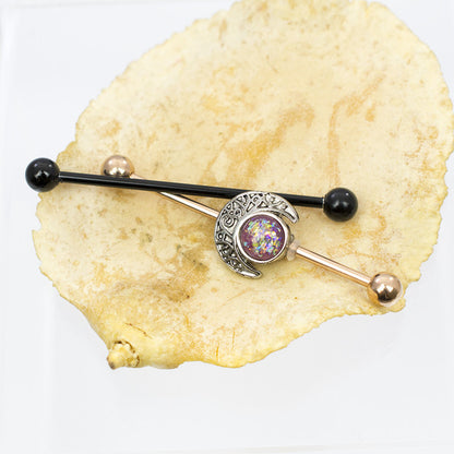 Surgical Steel 14 Gauge Industrial Barbell Rose Gold Opal - 2 Pack - photo 3