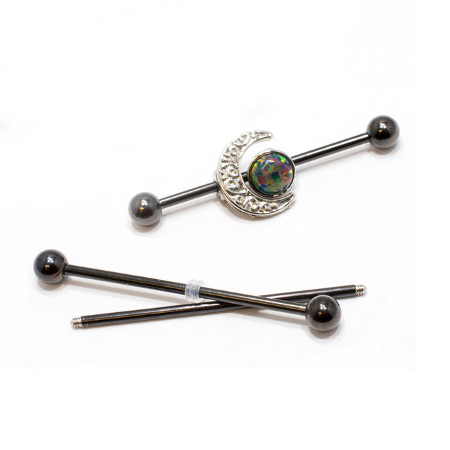 Surgical Steel 14 Gauge Industrial Barbell Crescent Moon Opal - 3 Pack - photo 3