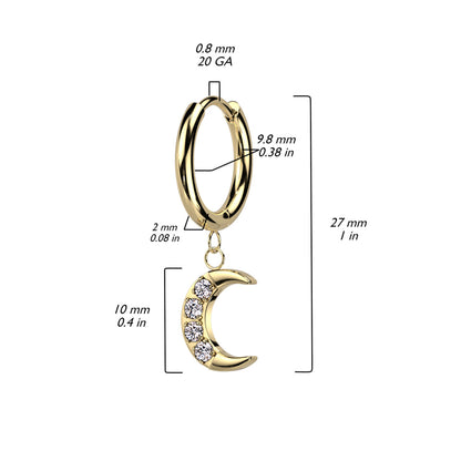 Surgical Steel Huggie Hoops 20G with Crescent Moon CZ Dangle - Pair - photo 2