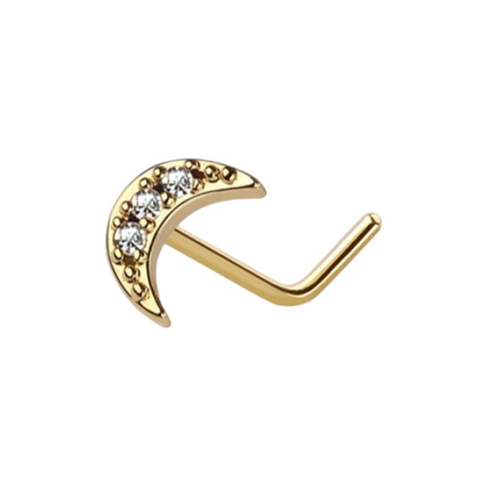 Surgical Steel 20 Gauge Crescent Moon CZ L Shaped Nose Stud