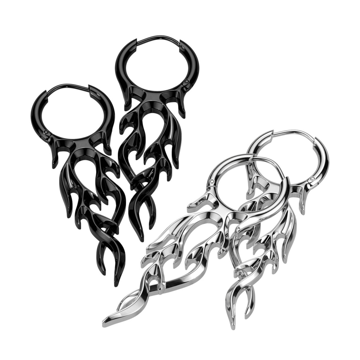 Surgical Steel 18 Gauge Dangling Flame Huggie Hoops - Pair