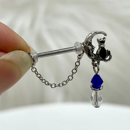 Surgical Steel 14 Gauge Nipple Barbell with Cat Moon Dangle - Pair - photo 2