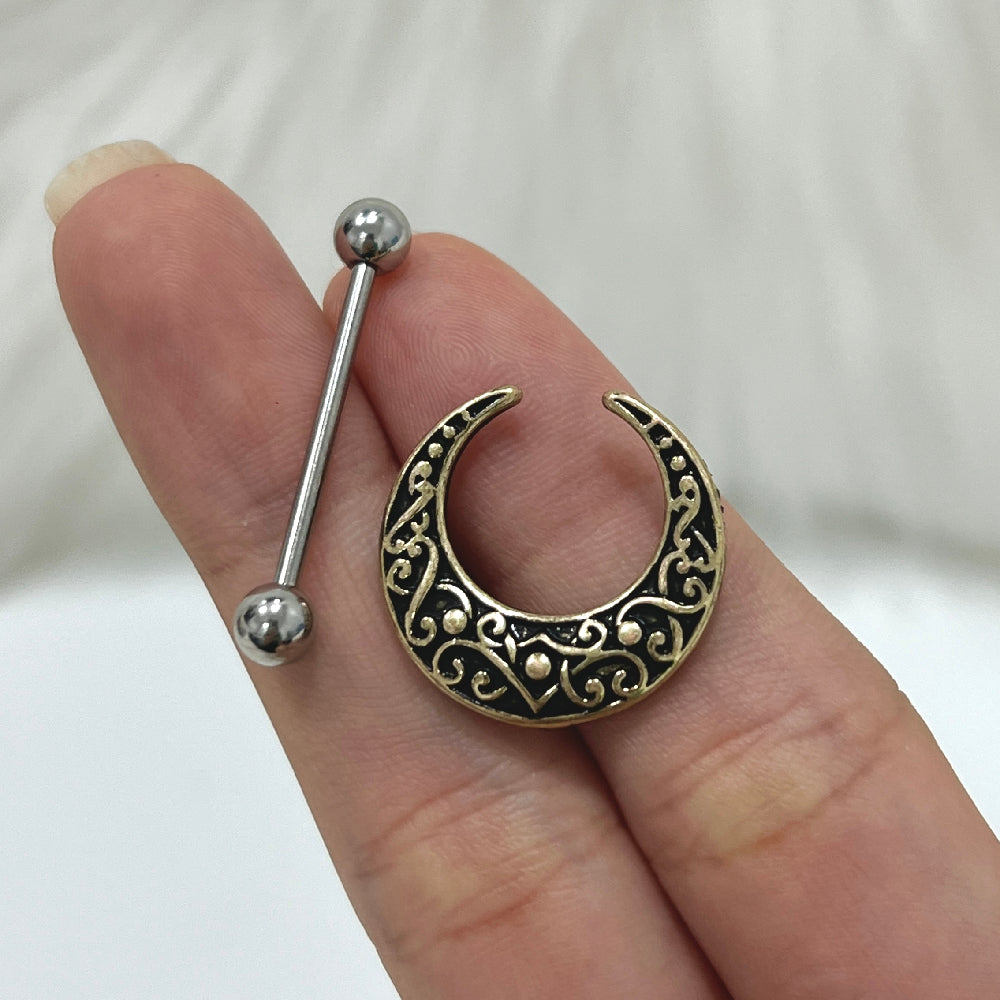 Surgical Steel 14 Gauge Filigree Crescent Moon Nipple Shield - Pair - photo 4