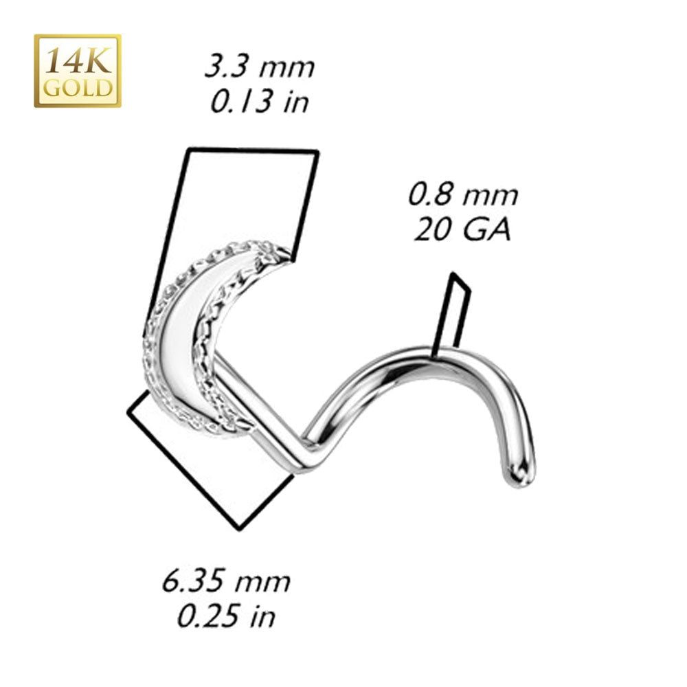 14 Karat Solid Gold 20 Gauge Nose Ring Crescent Moon Corkscrew - photo 2