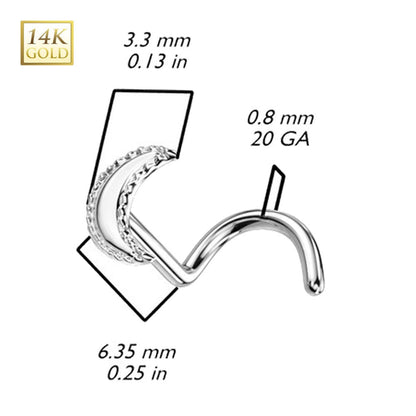 14 Karat Solid Gold 20 Gauge Nose Ring Crescent Moon Corkscrew - photo 2