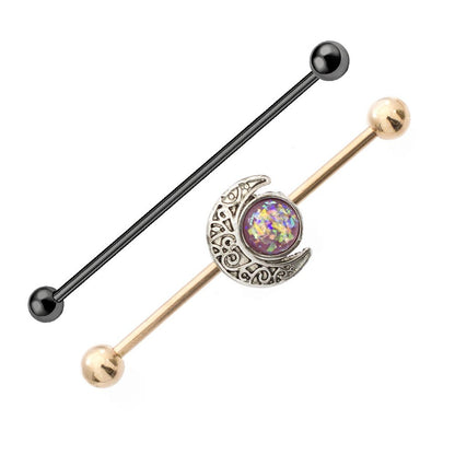 Surgical Steel 14 Gauge Industrial Barbell Rose Gold Opal - 2 Pack