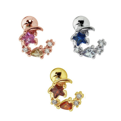 Surgical Steel 16 Gauge Tragus Barbell with Crescent Moon Star CZ