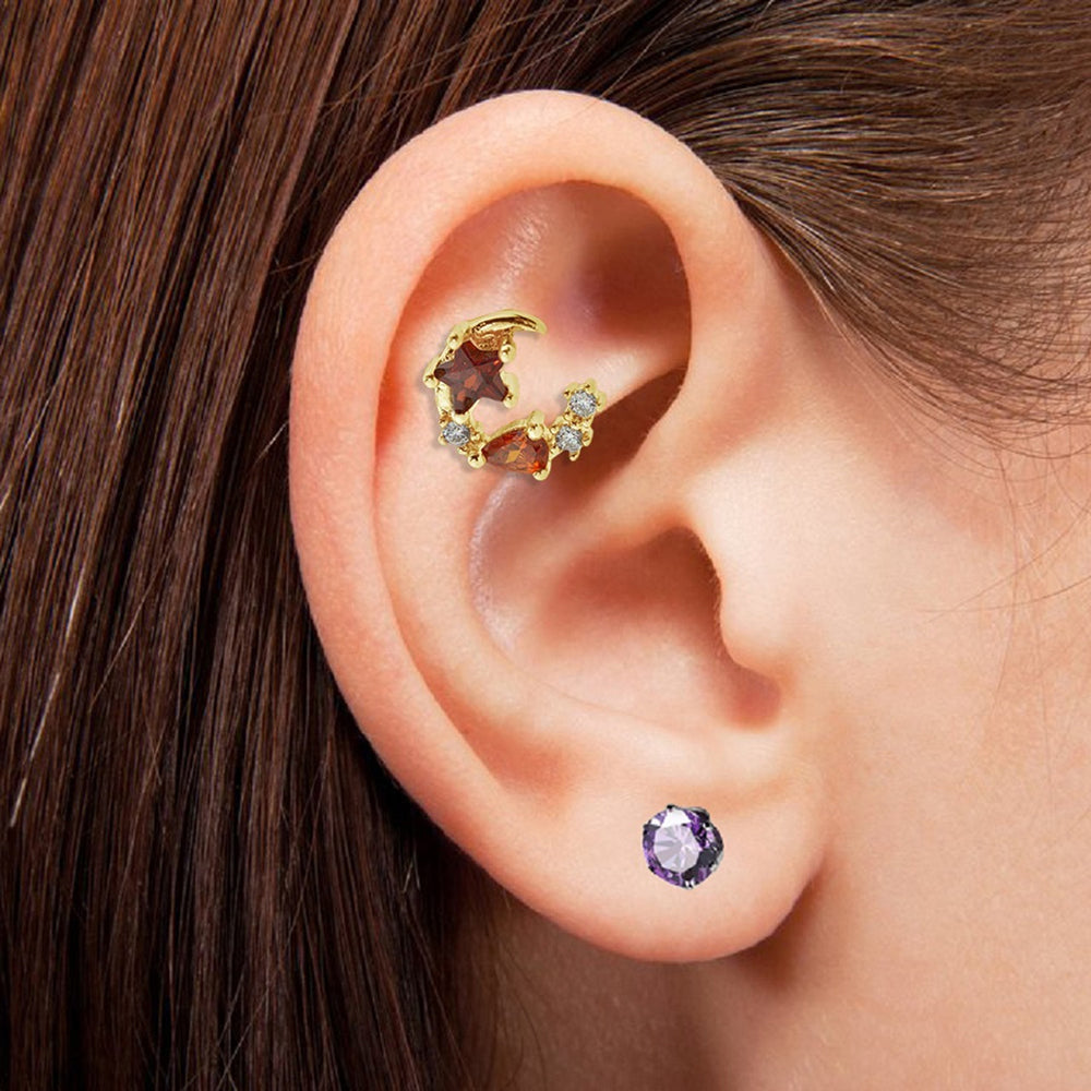Surgical Steel 16 Gauge Tragus Barbell with Crescent Moon Star CZ - photo 2