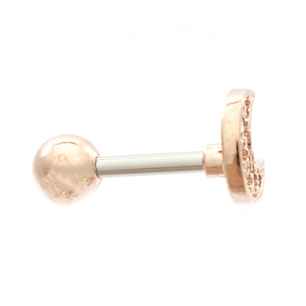 Surgical Steel 16 Gauge Tragus Barbell with CZ Crescent Moon Top - photo 2