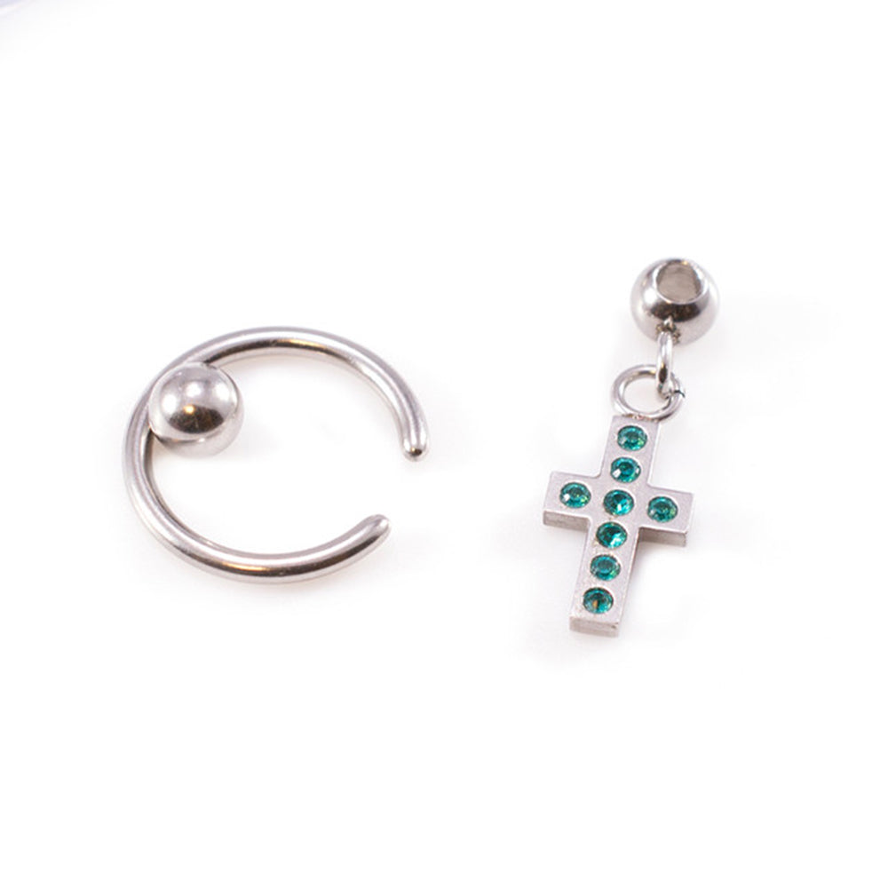 Surgical Steel 16 & 18 Gauge Captive Ring with Dangling Cross CZ - photo 2