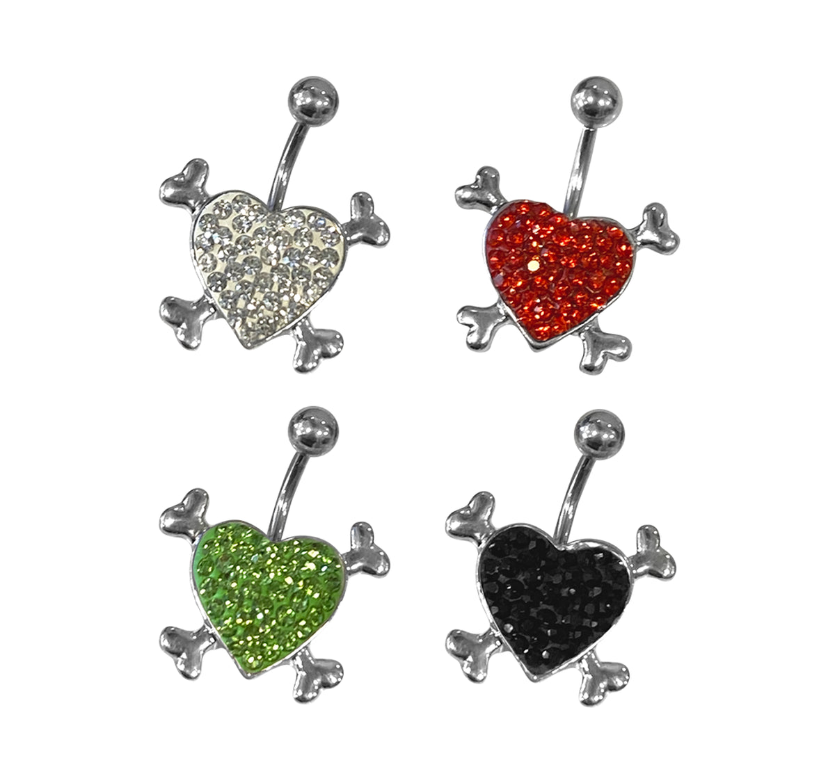 Surgical Steel 14 Gauge Belly Ring with CZ Crossbones Heart