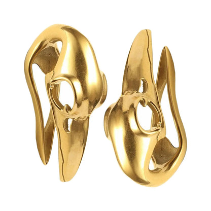 Surgical Steel Ear Weights with Gold Feather Crow Bird Skull - Pair
