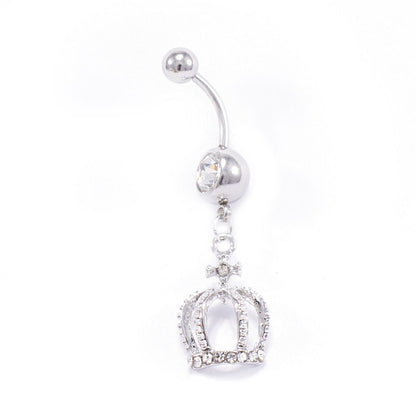 Surgical Steel 14 Gauge Belly Ring with Crown Dangle CZ - photo 2