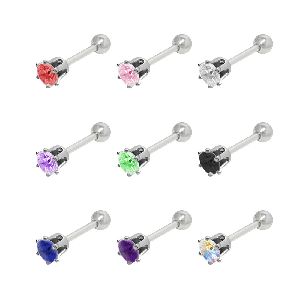 Surgical Steel 16 Gauge Straight Barbell with Crown Prong CZ Top