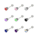 Surgical Steel 16 Gauge Straight Barbell with Crown Prong CZ Top