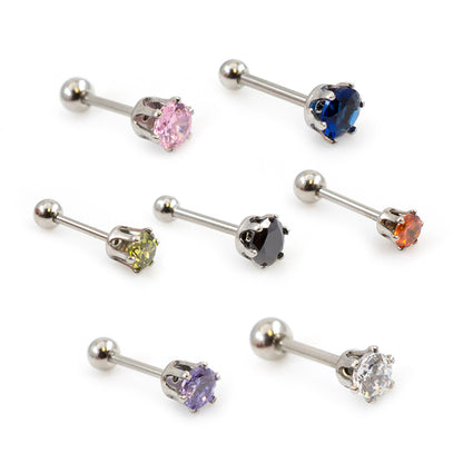 Surgical Steel 16 Gauge Crown Prong CZ Stud Barbell