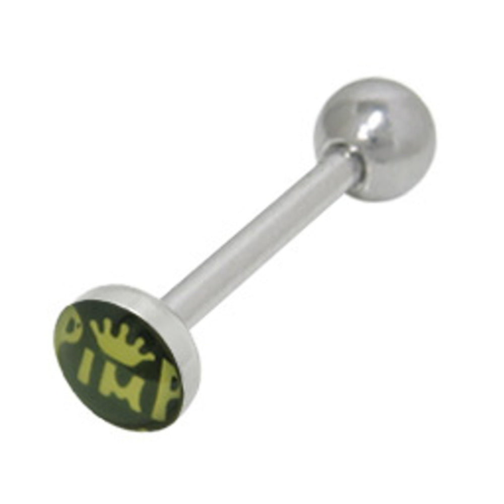 Surgical Steel 14 Gauge Tongue Barbell with Crowned Pimp Top