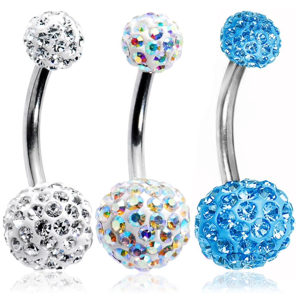 Surgical Steel 14 Gauge Crystal Belly Rings - 3 Pack