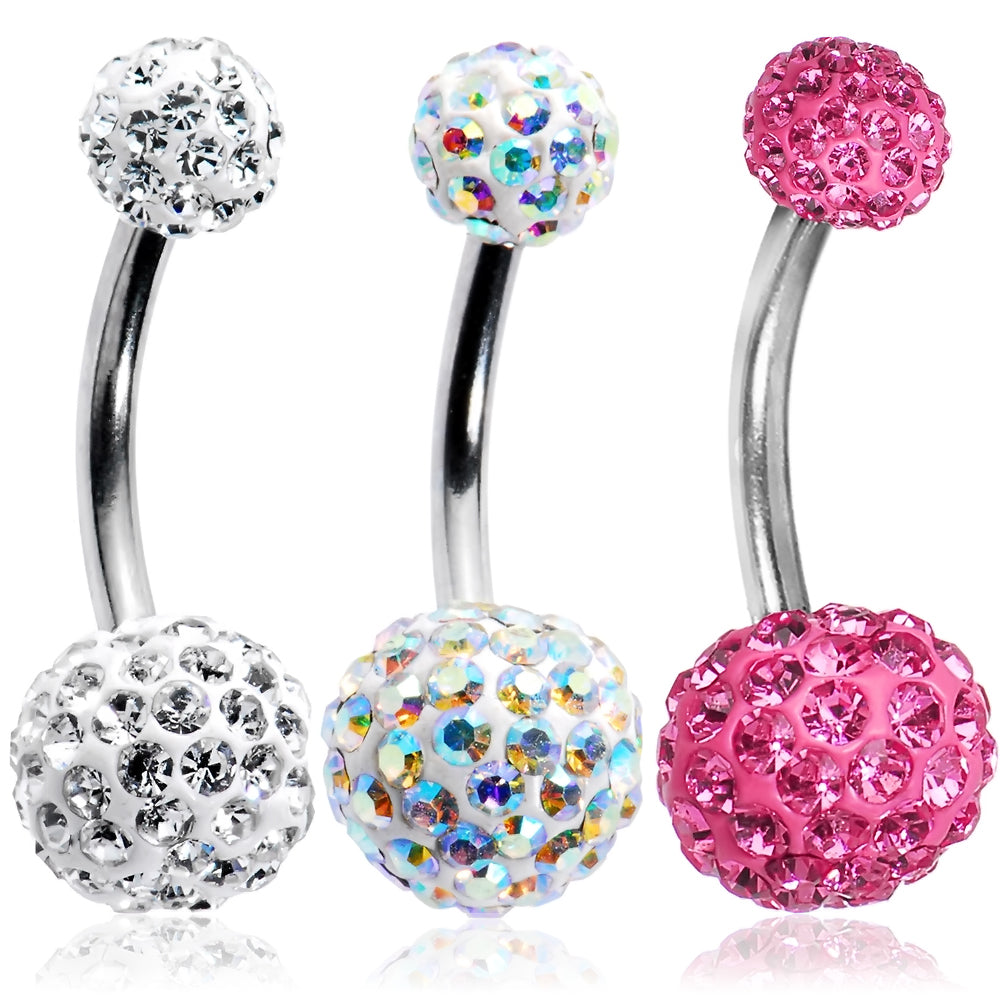 Surgical Steel 14 Gauge Crystal Belly Button Rings 10mm - 3 Pack