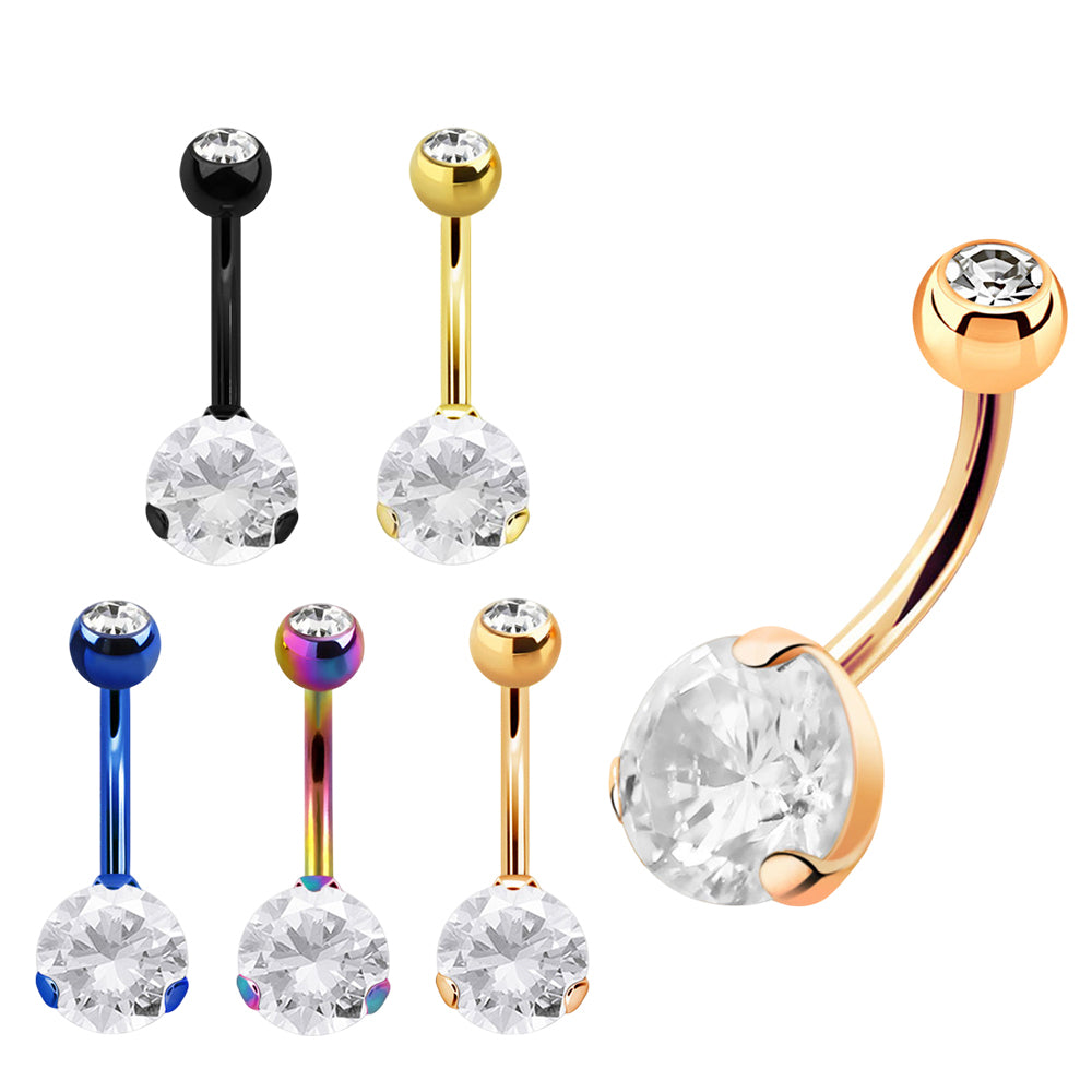 Surgical Steel Belly Button Ring 14G 14mm with CZ & PVD Colors