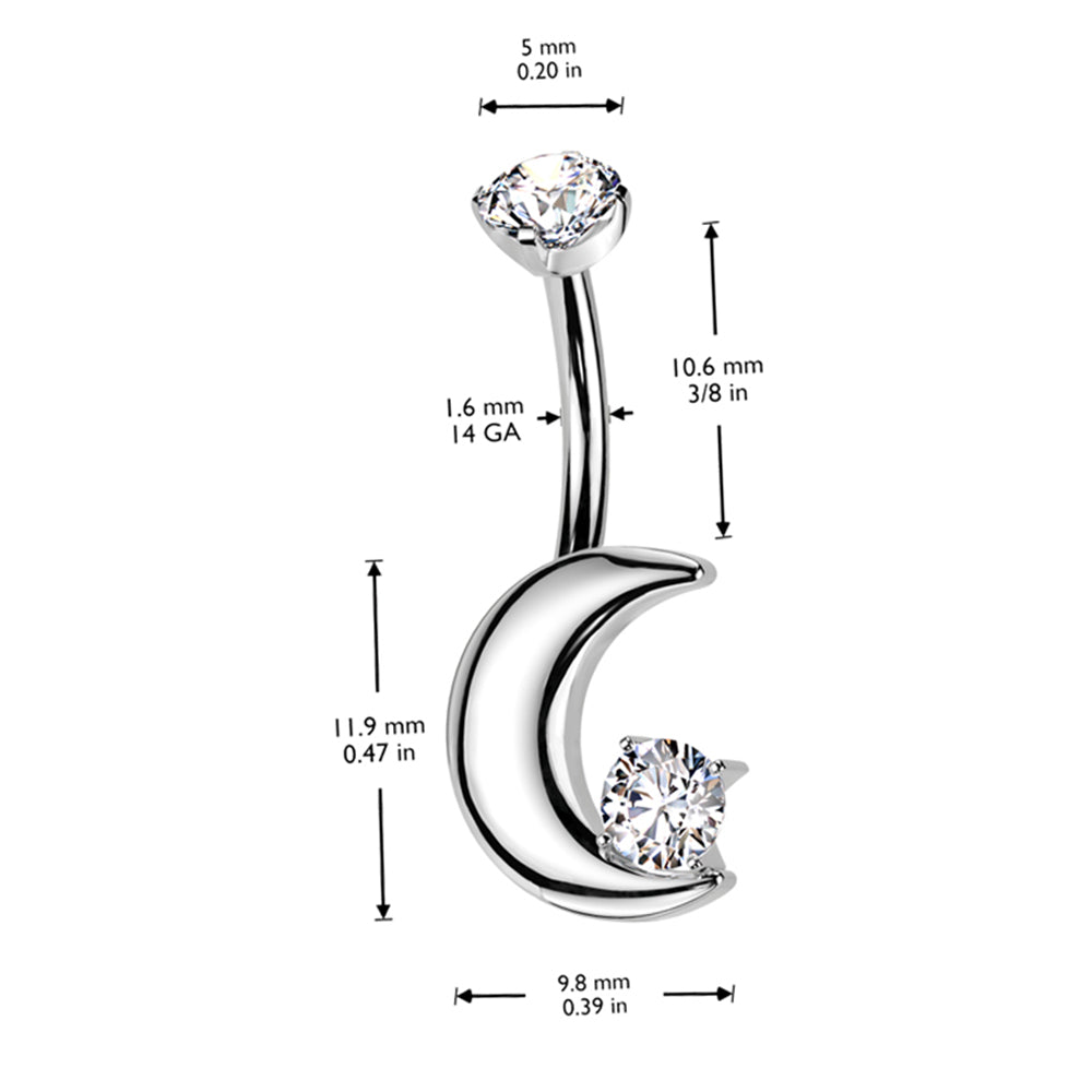 Titanium Crescent Moon Belly Ring 14G 10mm with 5mm CZ - photo 2