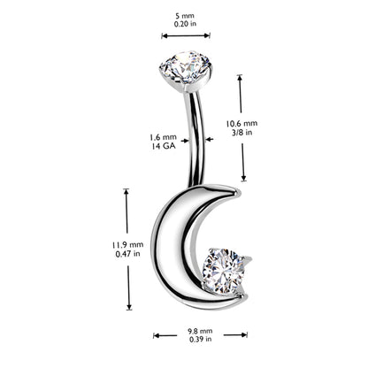Titanium Crescent Moon Belly Ring 14G 10mm with 5mm CZ - photo 2