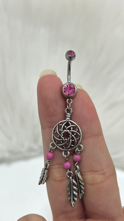 Surgical Steel 14 Gauge Belly Ring with CZ Dangle Dream Catcher - photo 2