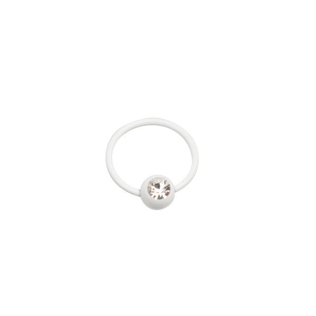 Surgical Steel 16 Gauge PVD White CZ Captive Bead Ring - 12mm