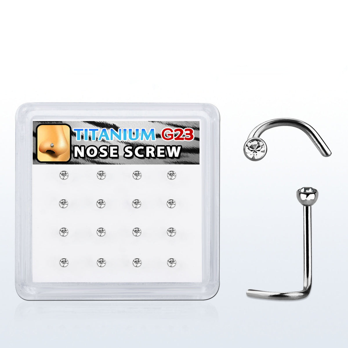 Titanium 20 Gauge Bezel CZ Corkscrew Nose Studs 6mm - 16 Pack