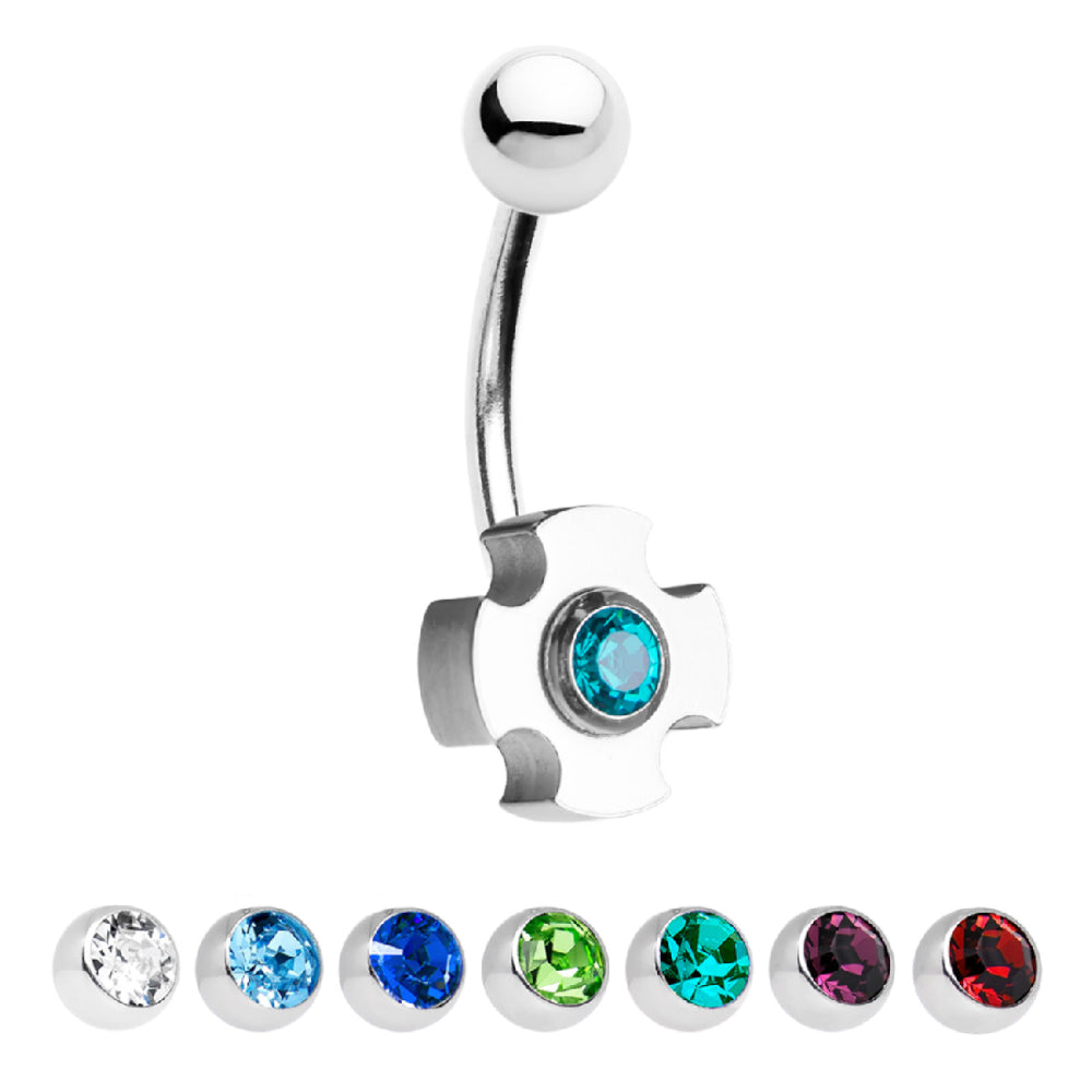 Surgical Steel 14 Gauge Belly Ring with Crystal CZ Cross