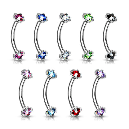 Surgical Steel Curved Barbell 16G 8mm with 3mm CZ Crystal