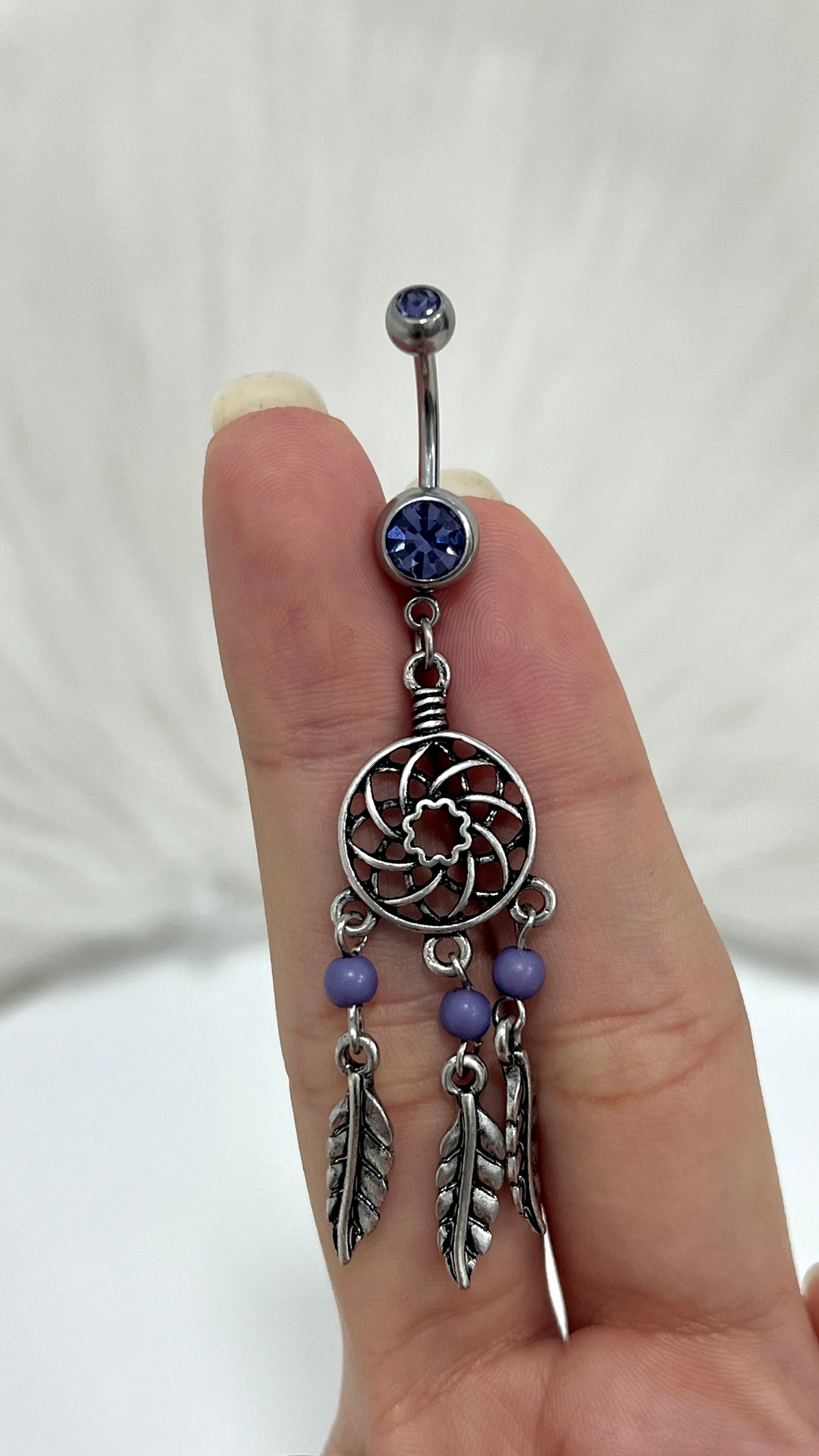 Surgical Steel 14 Gauge Belly Ring with CZ Dangle Dream Catcher - photo 4