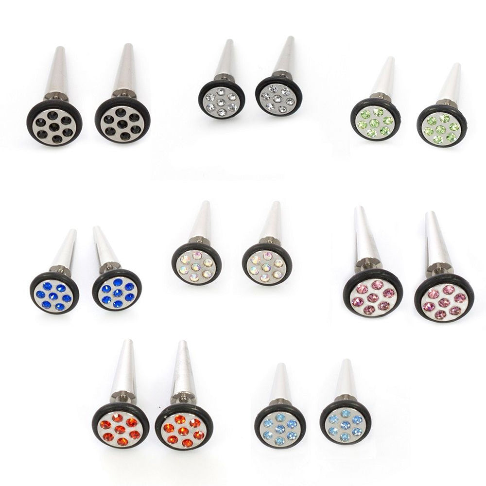 Surgical Steel 16 Gauge Fake Taper Ear Gauges with CZ - Pair