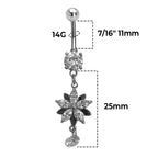 Surgical Steel 14 Gauge Crystal CZ Dangling Flower Belly Ring