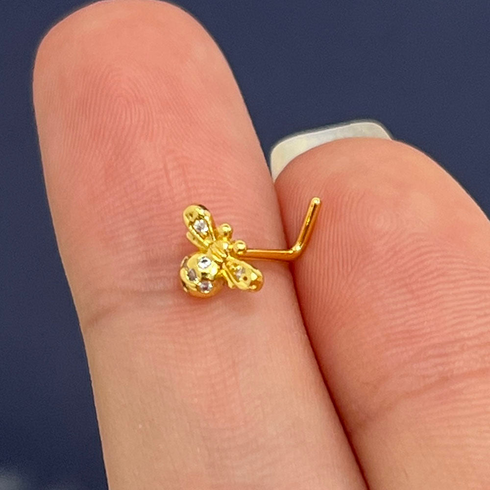 Surgical Steel L Shaped Nose Stud 20G 6mm with CZ Bumble Bee - photo 3