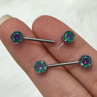 Titanium 14 Gauge Nipple Barbell CZ Forward Facing Flat Bezel - Pair - photo 3