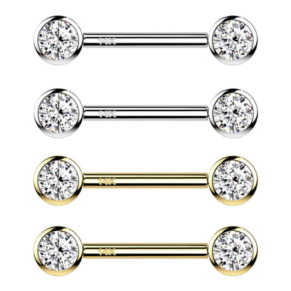 14K Solid Gold 14 Gauge Nipple Barbell with Cluster CZ - Pair