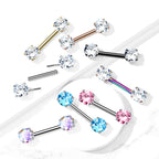 Surgical Steel 14 Gauge Threadless Nipple Barbell with Prong CZ - Pair