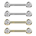 14K Solid Gold 14 Gauge Bezel Set Crystal CZ Nipple Barbell - Pair