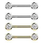 14K Solid Gold 14 Gauge Bezel Set Crystal CZ Nipple Barbell - Pair
