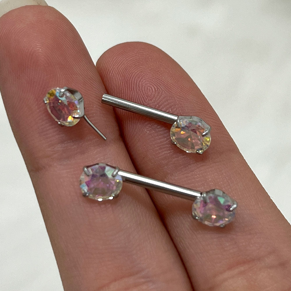 Surgical Steel 14 Gauge Threadless Nipple Barbell with Prong CZ - Pair - photo 3